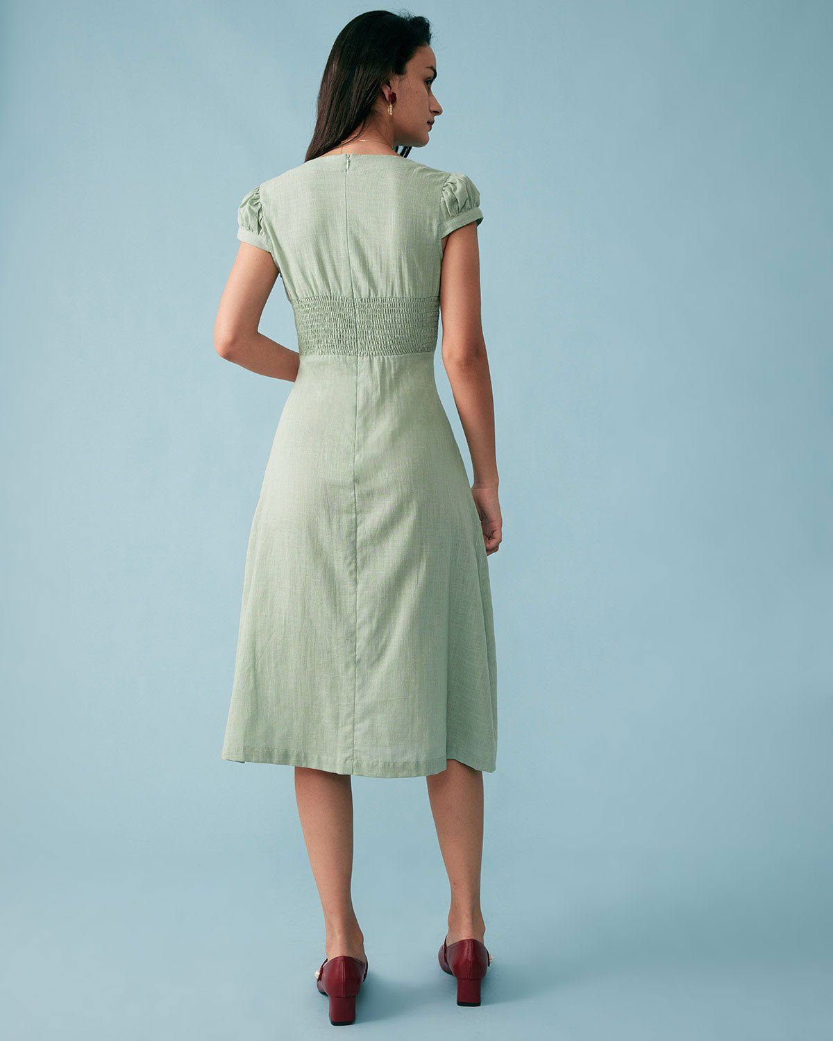 Cap Sleeve Split Hem Midi Dress sold by rihoas product image thumbnail 5