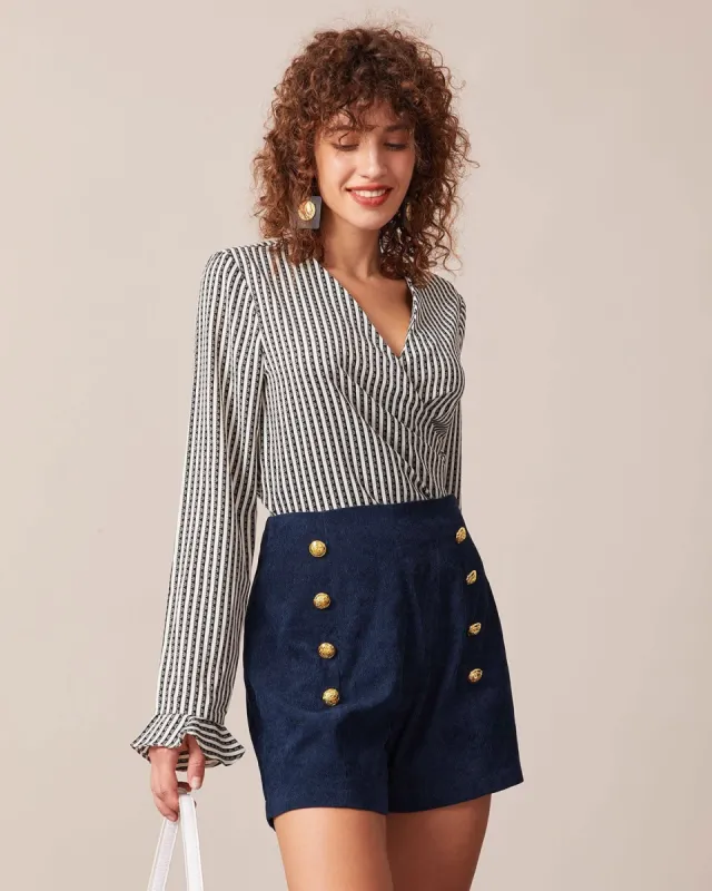 The Black V Neck Poet Sleeve Wrap Blouse sold by rihoas