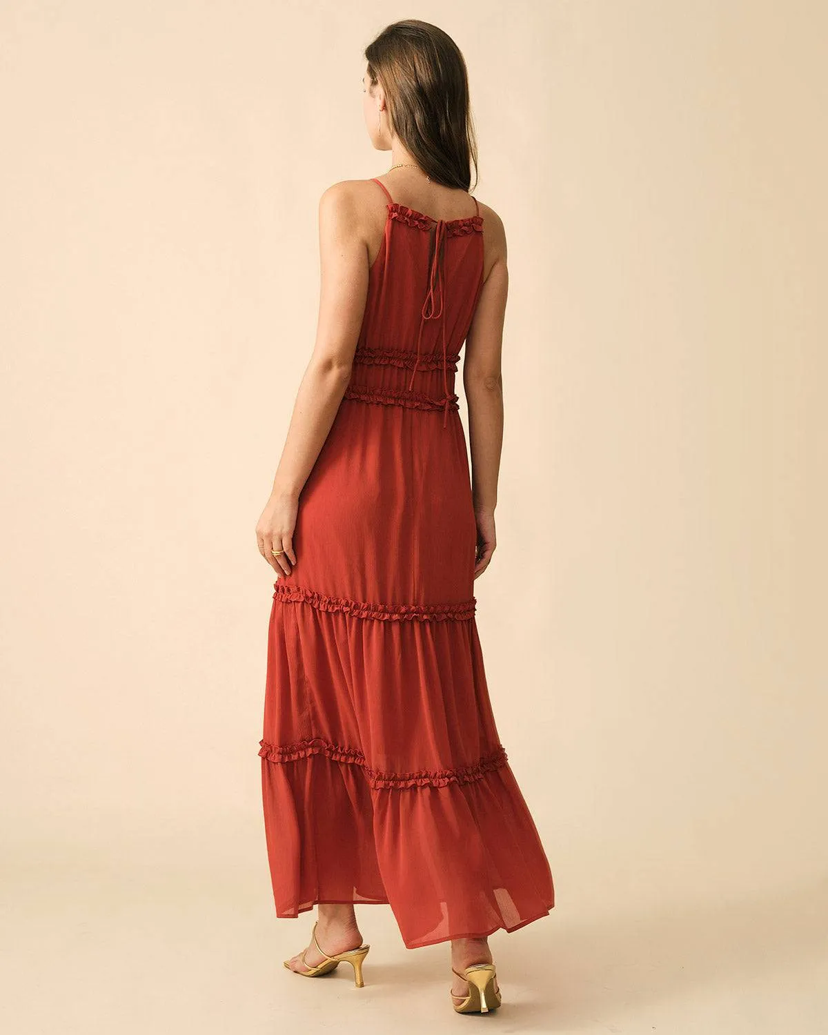 The Frill Trim Tiered Sling Maxi Dress sold by rihoas product image thumbnail 5