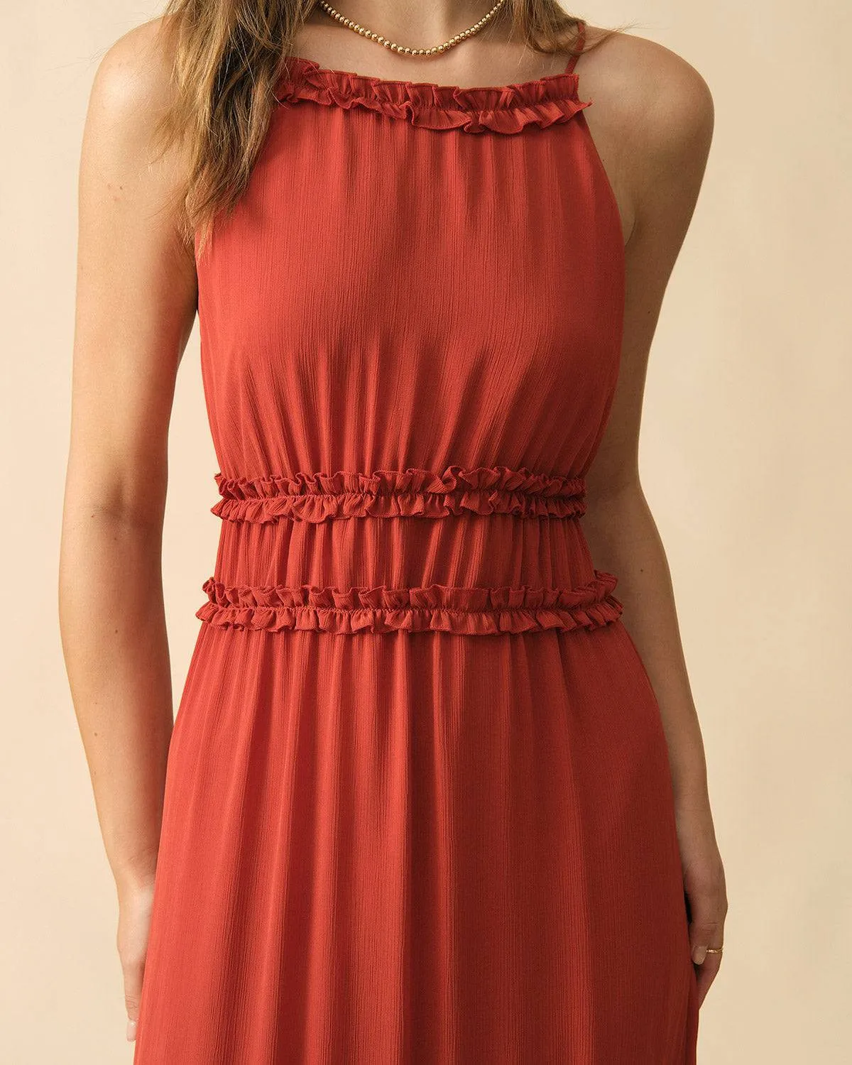 The Frill Trim Tiered Sling Maxi Dress sold by rihoas product image thumbnail 2