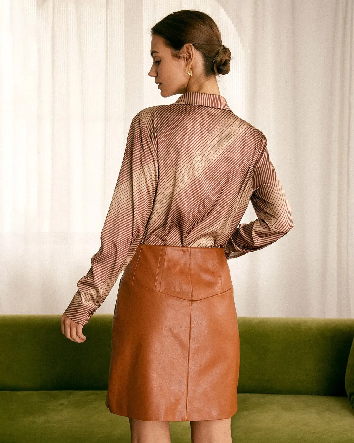 The Khaki Striped Vintage Satin Shirt sold by rihoas product image thumbnail 5