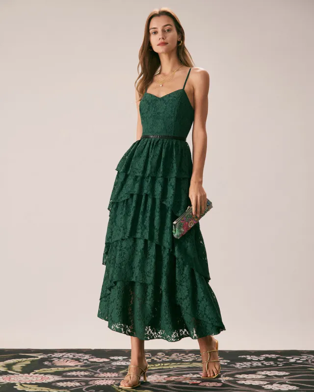 The Green Sweetheart Neck Lace Maxi Dress sold by rihoas