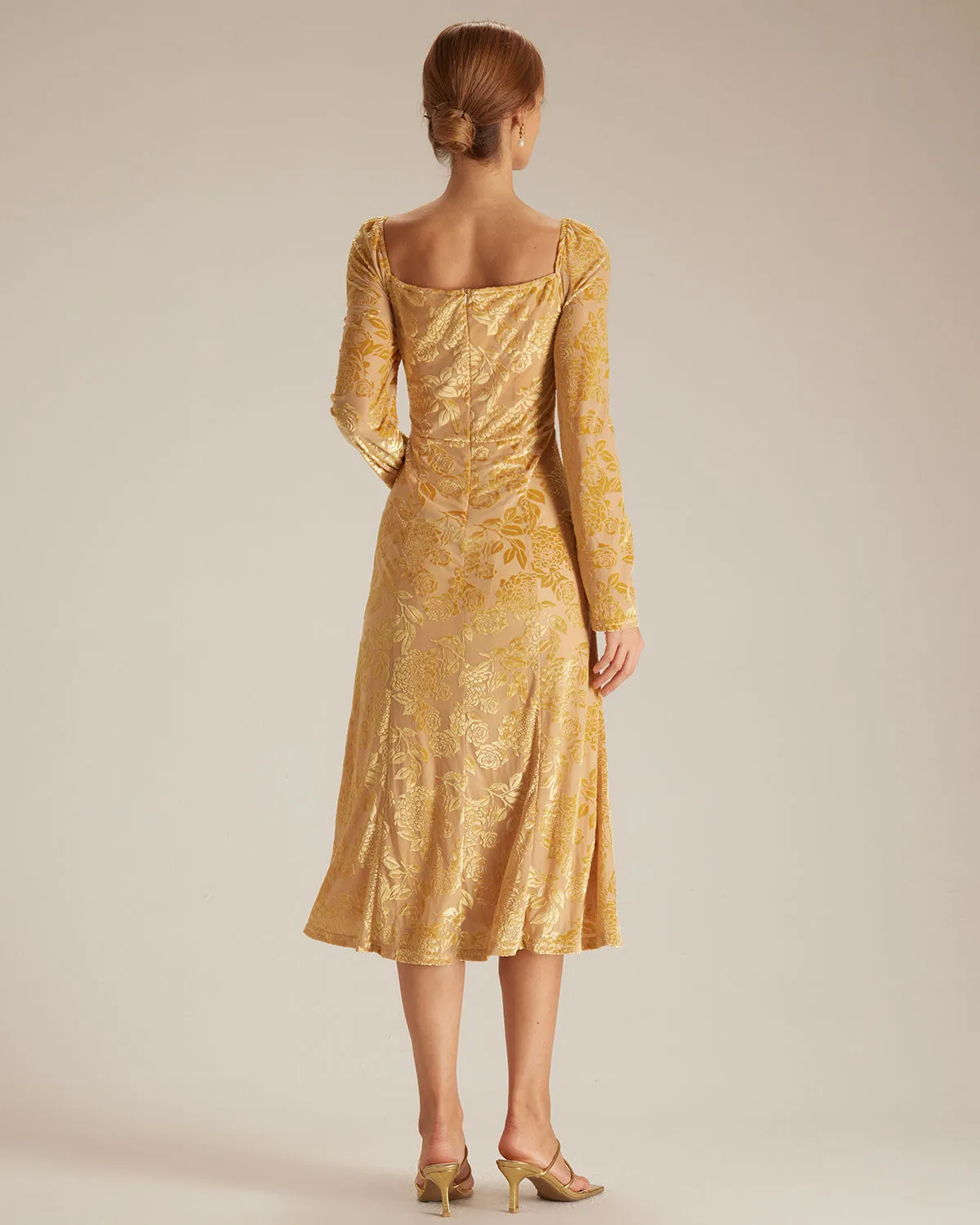 The Yellow Lace Trim Floral Burnout Midi Dress sold by rihoas product image thumbnail 5