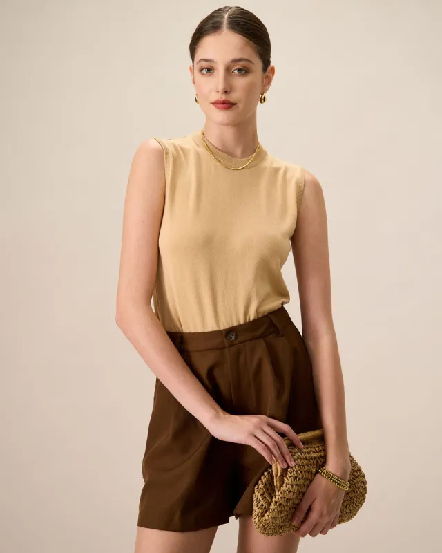 Women's Khaki Crew Neck Ribbed Tencel Tanks sold by rihoas