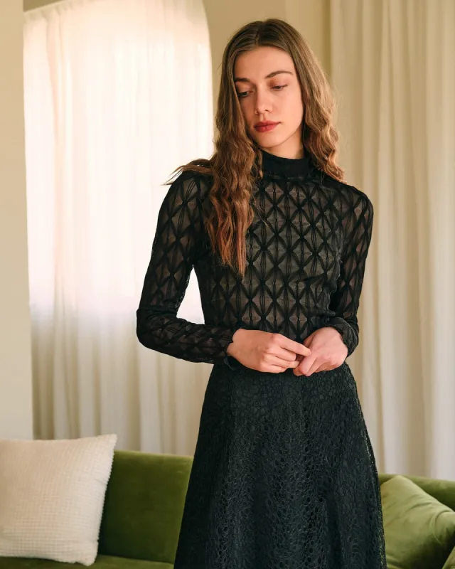 The Solid Sheer Mesh Long Sleeve Tee sold by rihoas