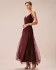 The Wine Red V Neck Mesh Wrap Maxi Dress sold by rihoas