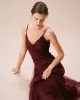 The Wine Red V Neck Mesh Wrap Maxi Dress sold by rihoas