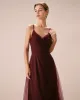 The Wine Red V Neck Mesh Wrap Maxi Dress sold by rihoas