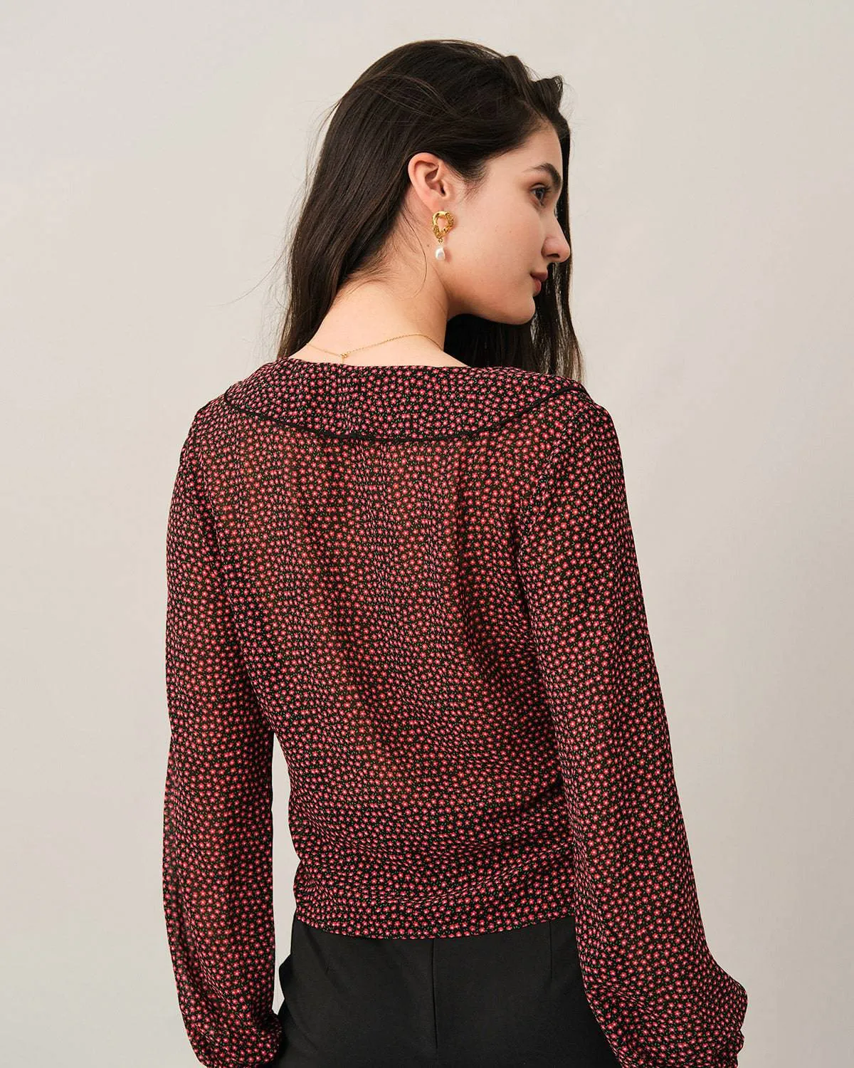 The Drawstring See-through Floral Blouse sold by rihoas product image thumbnail 5