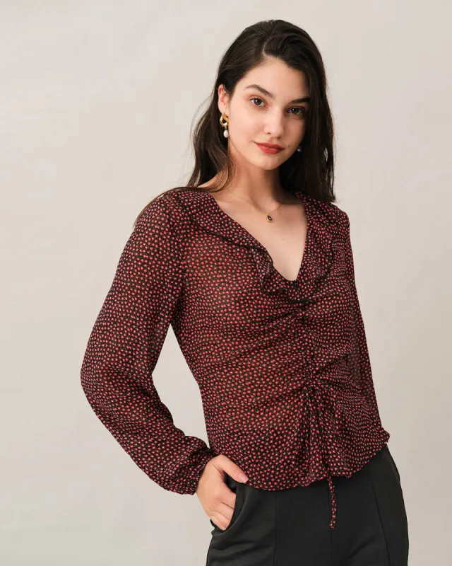 The Drawstring See-through Floral Blouse sold by rihoas