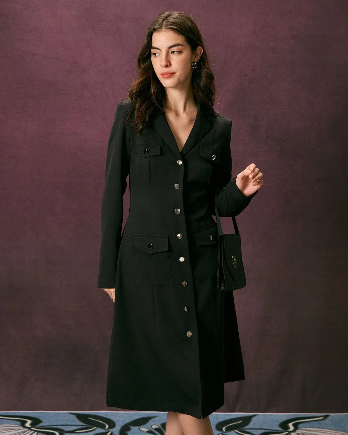 The Black Lapel Button Up A Line Midi Dress sold by rihoas