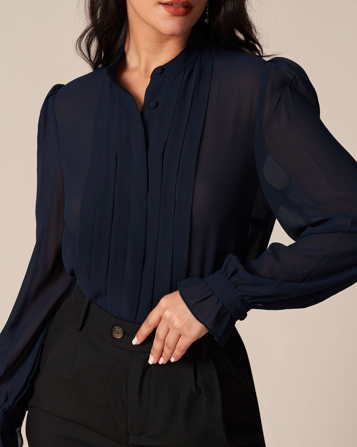 The Navy Stand Flounce Poet Sleeve Blouse sold by rihoas product image thumbnail 5
