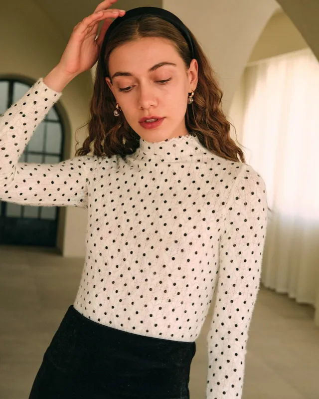 The Polka Dot Mock Neck Knit Top sold by rihoas