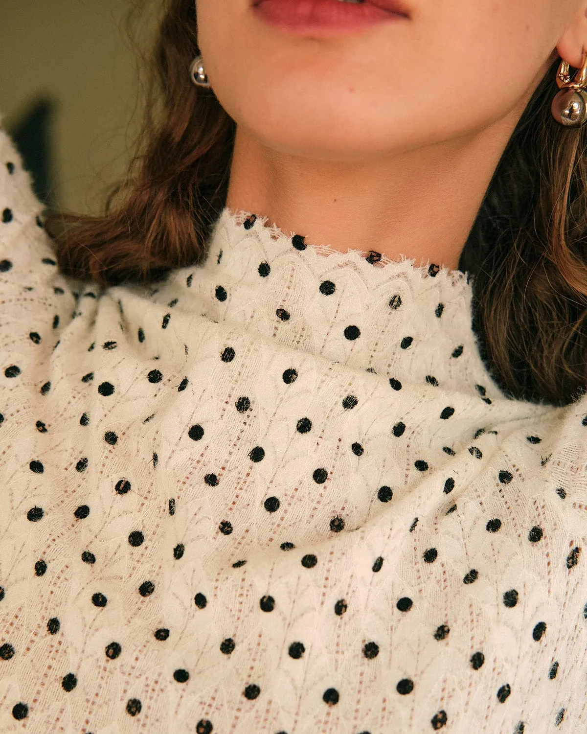The Polka Dot Mock Neck Knit Top sold by rihoas product image thumbnail 2