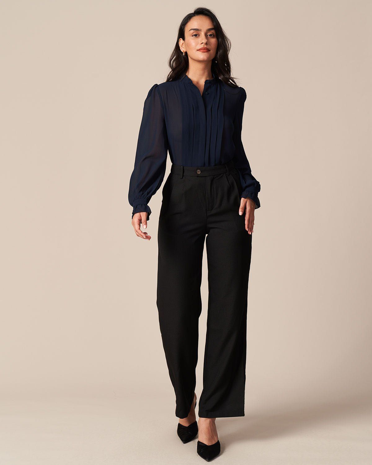 The Navy Stand Flounce Poet Sleeve Blouse sold by rihoas product image thumbnail 3