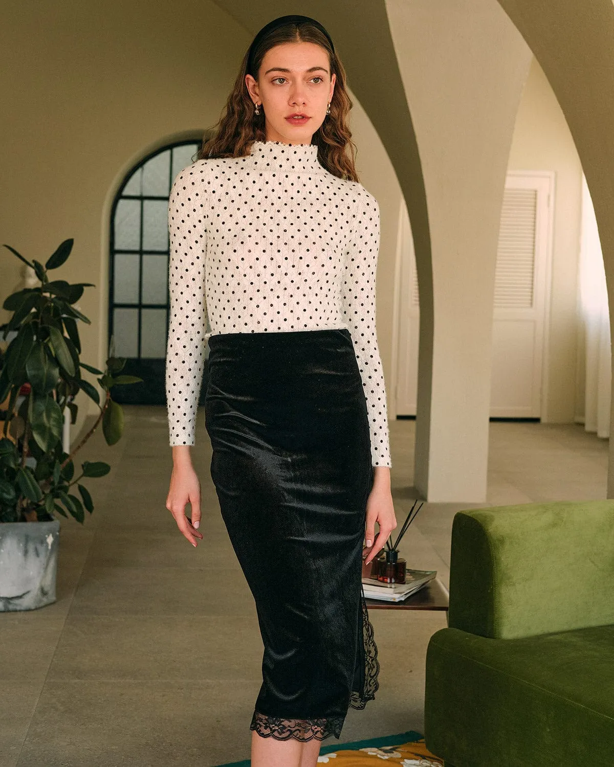 The Polka Dot Mock Neck Knit Top sold by rihoas product image thumbnail 4