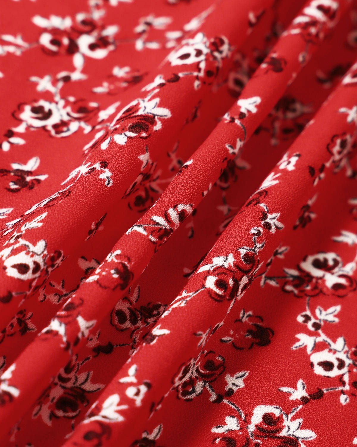 The Red V Neck Floral Puff Sleeve Midi Dress sold by rihoas product image thumbnail 2