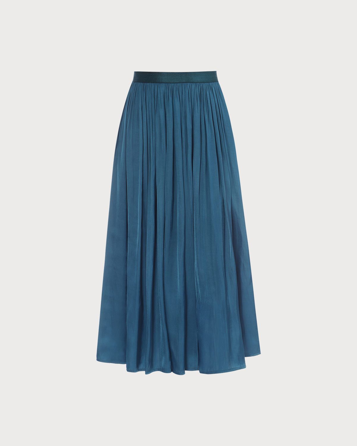 The Blue High Waisted Pleated Midi Skirt sold by rihoas product image thumbnail 6
