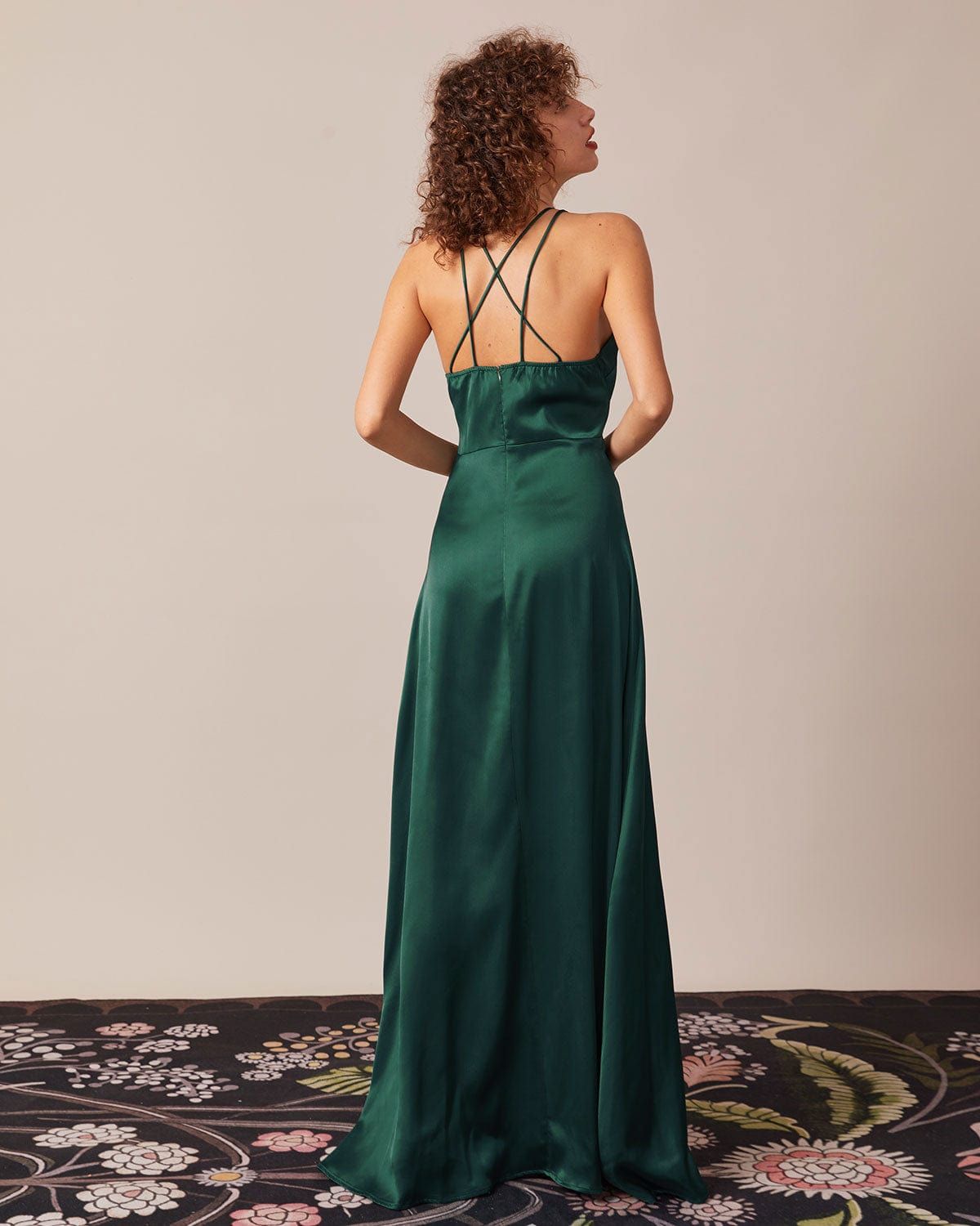 The Green Deep V Neck Backless Maxi Dress sold by rihoas product image thumbnail 5