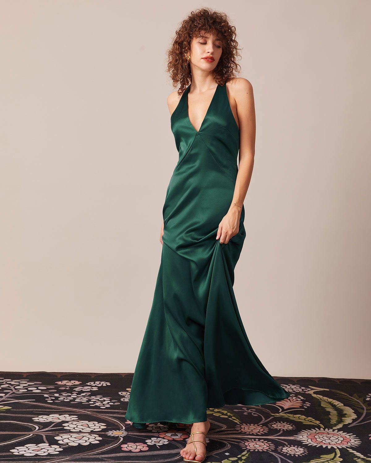 The Green Deep V Neck Backless Maxi Dress sold by rihoas product image thumbnail 4