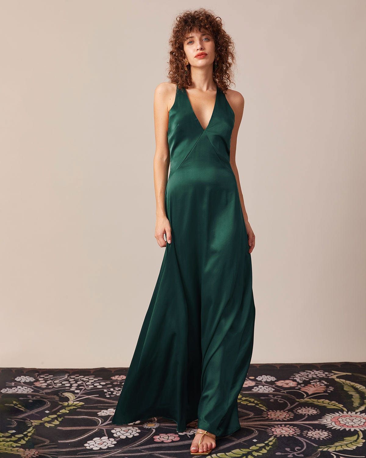 The Green Deep V Neck Backless Maxi Dress sold by rihoas product image thumbnail 3