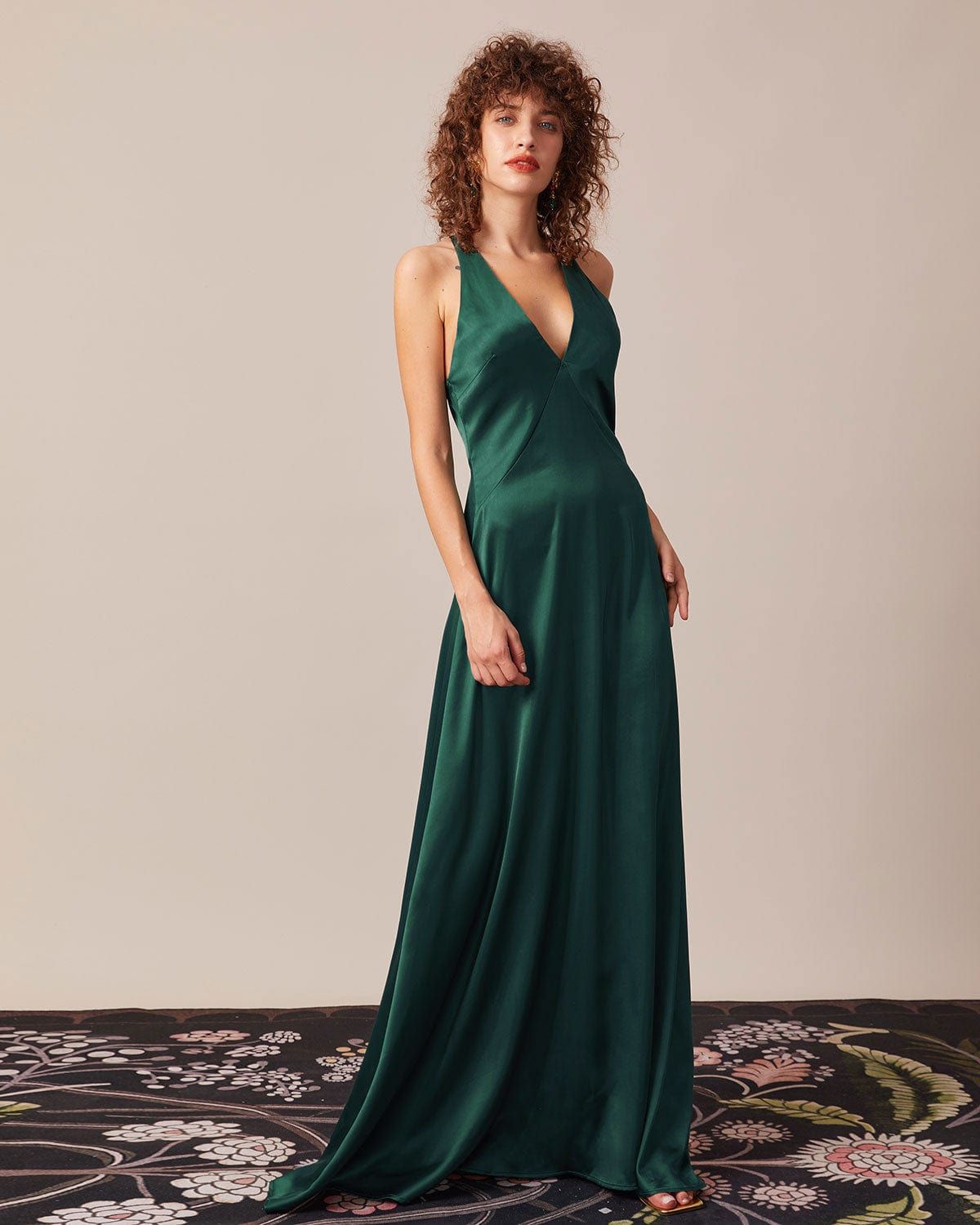 The Green Deep V Neck Backless Maxi Dress sold by rihoas