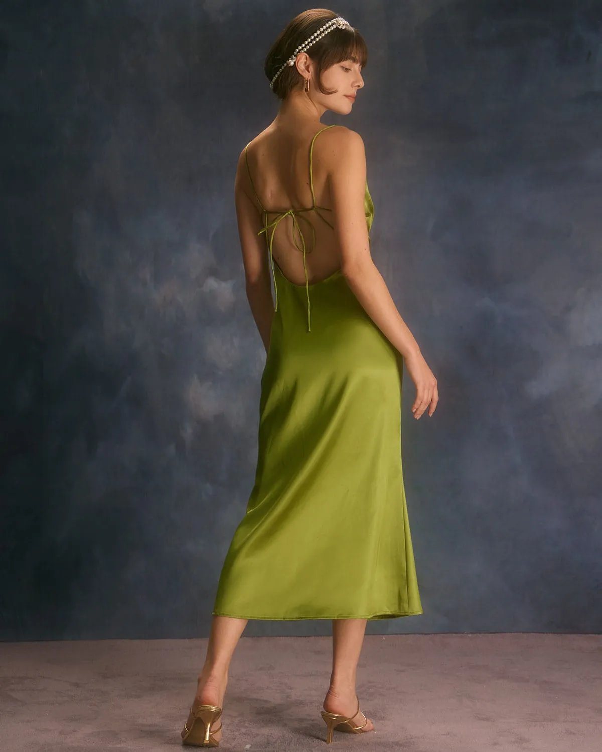 The Green Backless Satin Mermaid Midi Dress sold by rihoas product image thumbnail 3