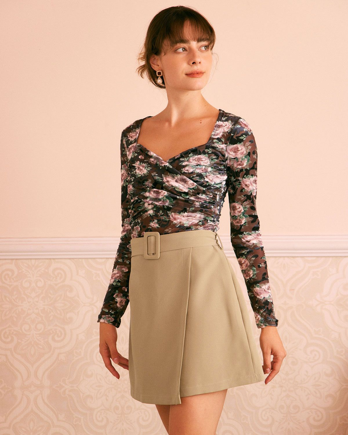 The Khaki Belted Zipper Split Hem Mini Skirt sold by rihoas product image thumbnail 3