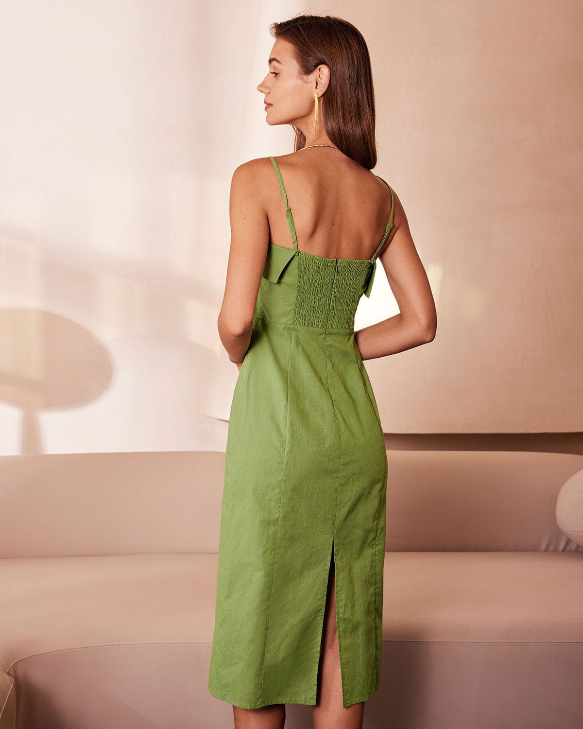 The Green Sleeveless Sheath Slip Midi Dress sold by rihoas product image thumbnail 5