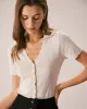 The Nude V Neck Button Pointelle Knit Tee sold by rihoas