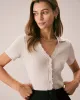 The Nude V Neck Button Pointelle Knit Tee sold by rihoas