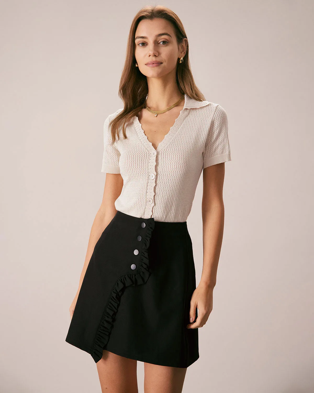 The Nude V Neck Button Pointelle Knit Tee sold by rihoas product image thumbnail 4