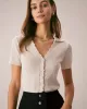 The Nude V Neck Button Pointelle Knit Tee sold by rihoas