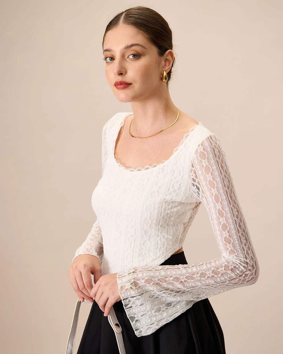 Women's White Lace See-Through Cropped Tee sold by rihoas product image thumbnail 2