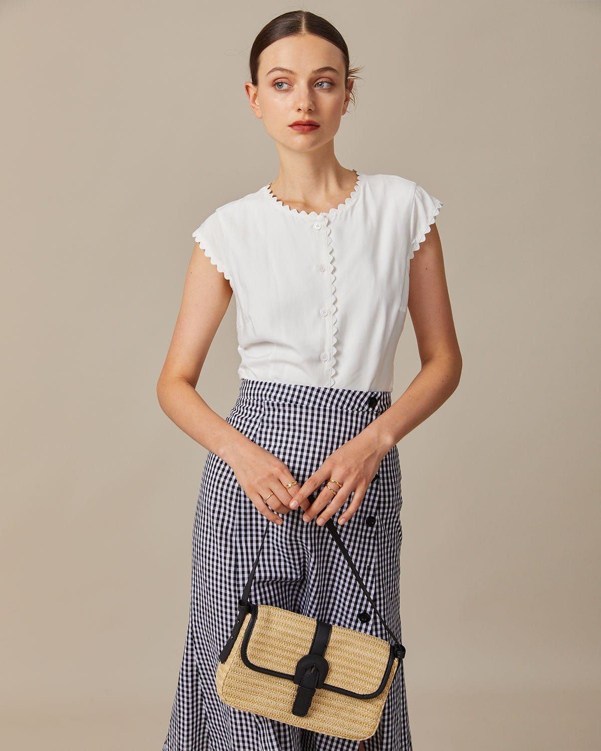 The White Scalloped Trim Cap Sleeve Blouse sold by rihoas