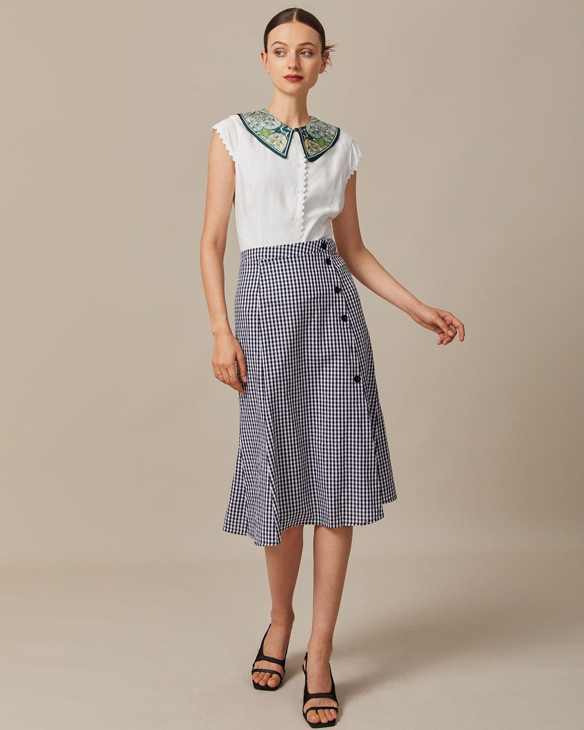 The White Scalloped Trim Cap Sleeve Blouse sold by rihoas product image thumbnail 3