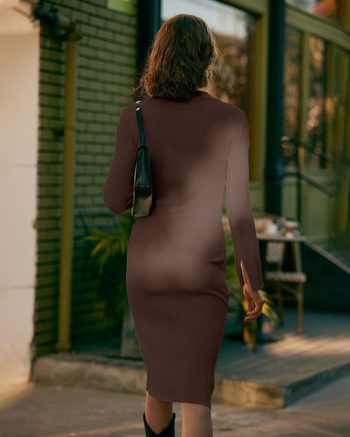 The Brown Button Up Long Sleeve Sweater Midi Dress sold by rihoas product image thumbnail 4