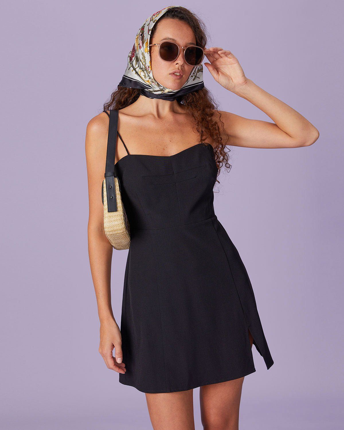The Black Sweetheart Neck A-Line Mini Dress sold by rihoas