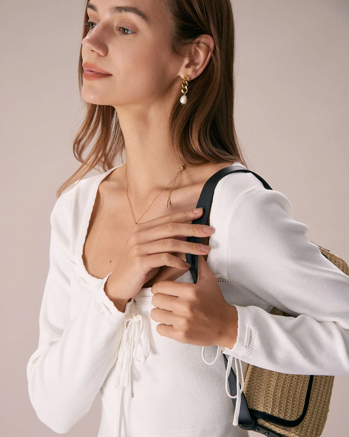 The White Square Neck Sweater Mini Dress sold by rihoas product image thumbnail 2