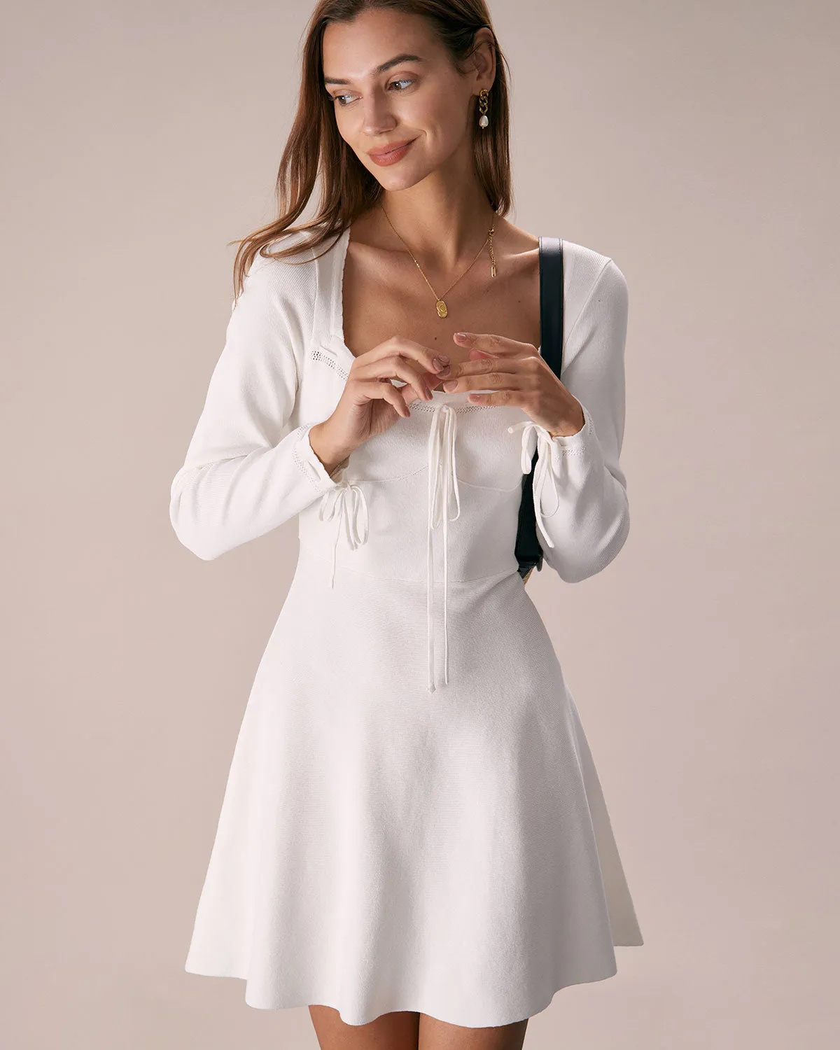 The White Square Neck Sweater Mini Dress sold by rihoas product image thumbnail 4