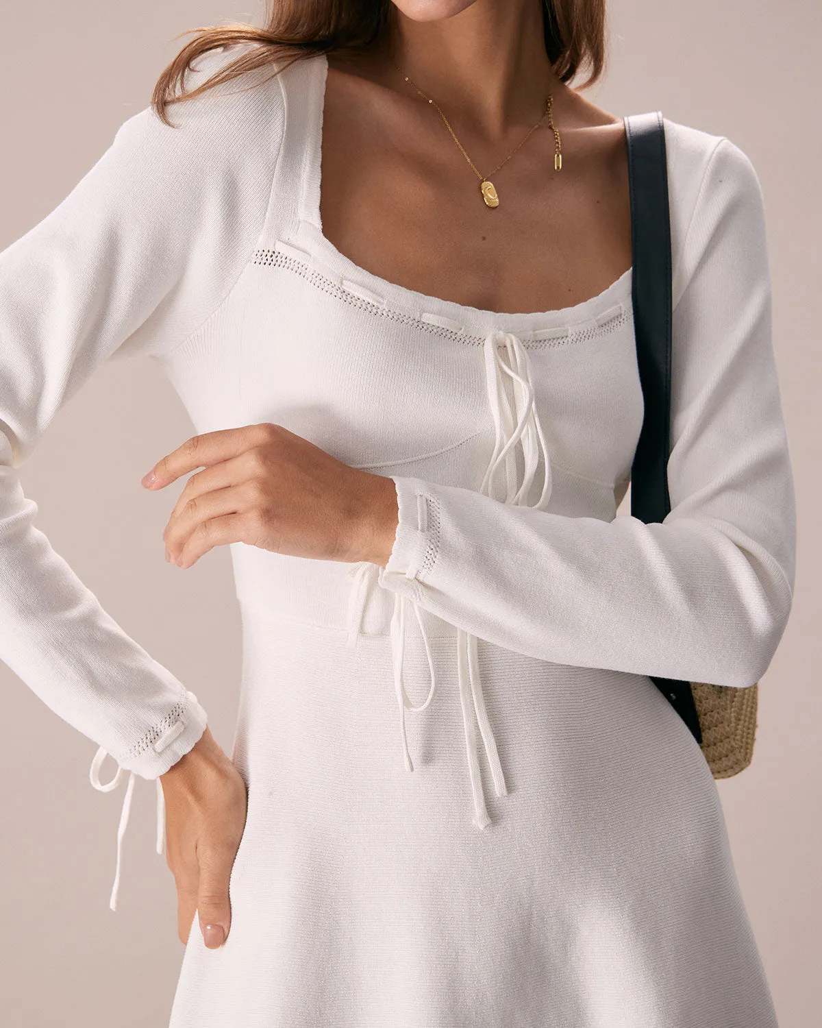 The White Square Neck Sweater Mini Dress sold by rihoas product image thumbnail 3