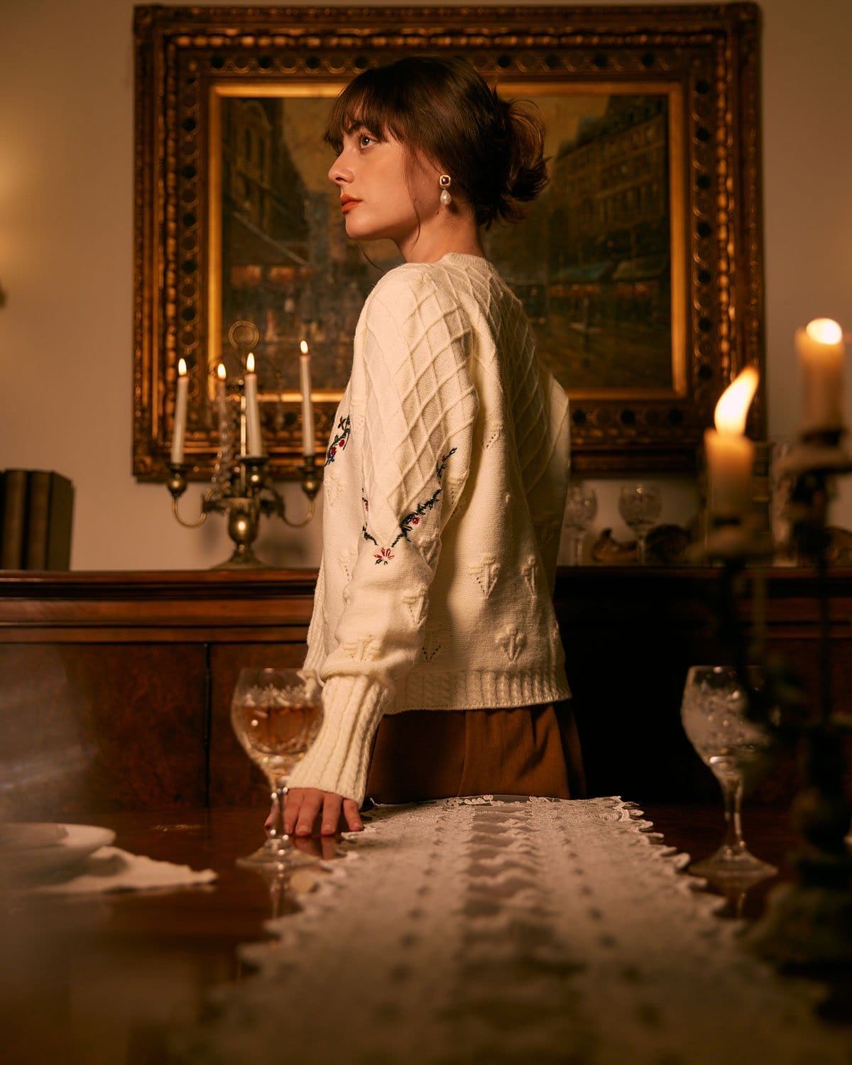 The White V Neck Floral Embroidery Cardigan sold by rihoas product image thumbnail 5