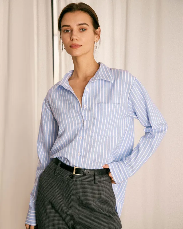 The Blue Striped Button Long Sleeve Shirt sold by rihoas