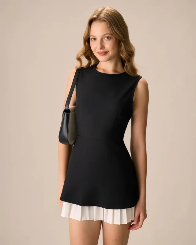 Women's Black Splicing Pleated Mini Dress sold by rihoas