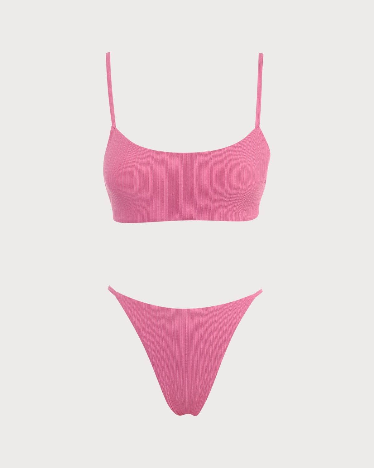 The Pink U Neck Criss-Cross Ribbed Bikini Set sold by rihoas product image thumbnail 5