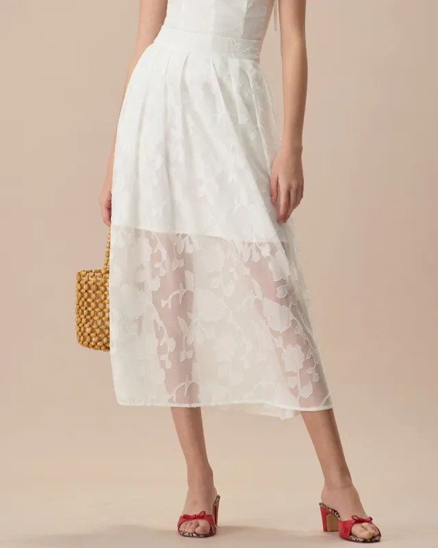 The White Jacquard Midi Skirt sold by rihoas