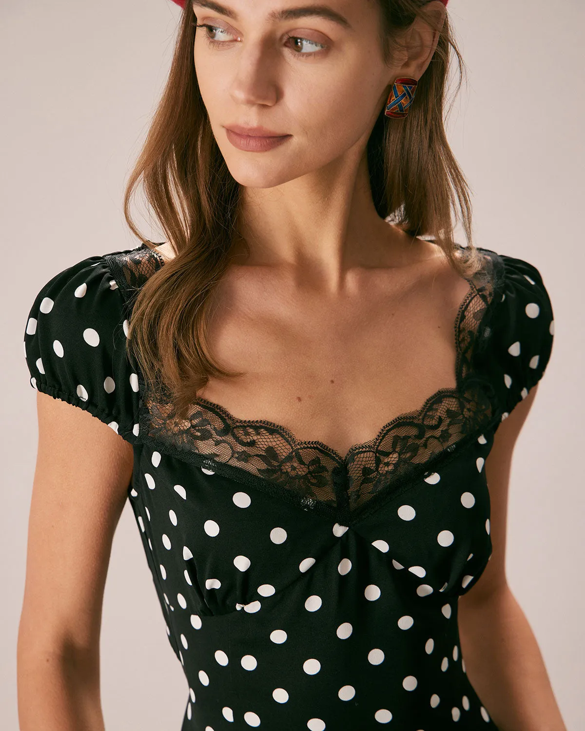 The Black Lace Trim Polka Dot Maxi Dress | Parallel