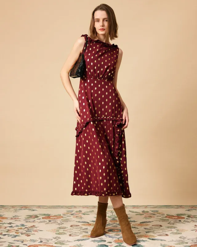 The Polka Dot Sleeveless Slit Midi Dress sold by rihoas