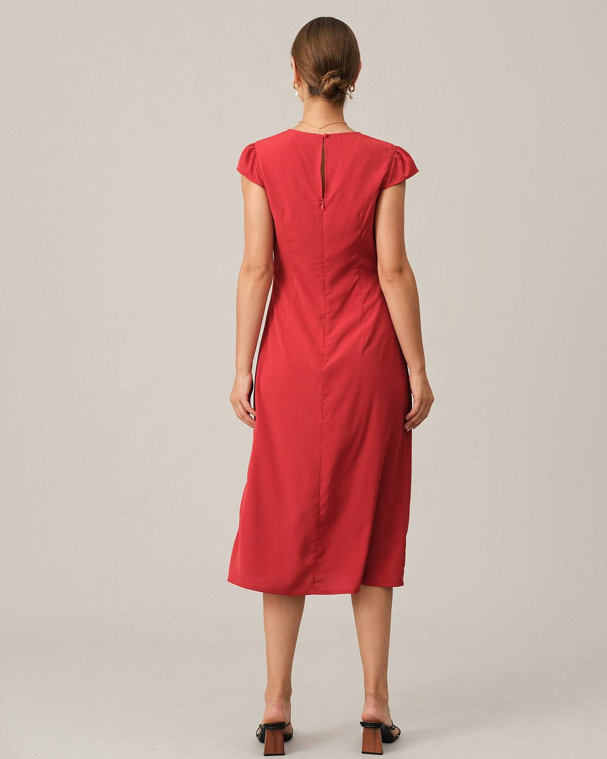 The Solid Ruched Side Split Midi Dress sold by rihoas product image thumbnail 5