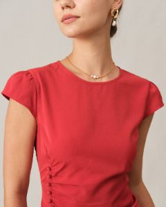 The Solid Ruched Side Split Midi Dress sold by rihoas